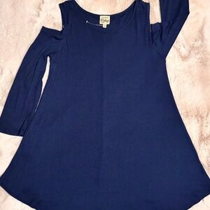 Como Vintage Top Cold Shoulder Long Sleeves Tunic Blue Sz Small
